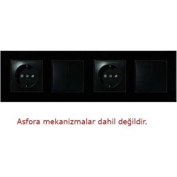 Arvehu Asfir Schneider Asfora Serisine Özel Dörtlü Parlak Siyah Pleksiglas Anahtar Priz Çerçevesi - 2