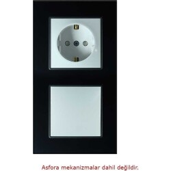 Arvehu Asfir Schneider Asfora Serisine Özel Ikili Parlak Siyah Pleksiglas Dikey Anahtar Priz Çerçevesi - 2