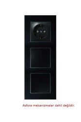 Arvehu Asfir Schneider Asfora Serisine Özel Üçlü Parlak Siyah Dikey Pleksiglas Anahtar Priz Çerçevesi - 2