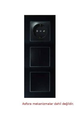Arvehu Asfir Schneider Asfora Serisine Özel Üçlü Parlak Siyah Dikey Pleksiglas Anahtar Priz Çerçevesi - 2