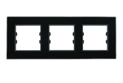 Arvehu Asfir Schneider Asfora Serisine Özel Üçlü Parlak Siyah Pleksiglas Anahtar Priz Çerçevesi - 1