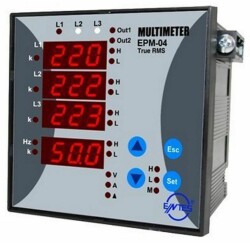 Entes EPM-04, elektrik panolarındaki akım, gerilim ve frekans gibi elektriksel değerleri hassas bir şekilde ölçen dijital bir ölçü cihazıdır