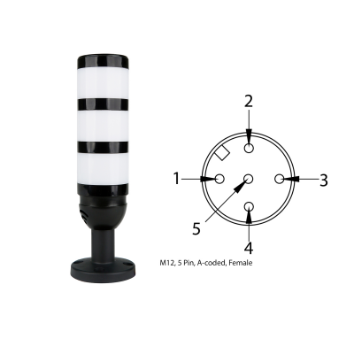 MESAN MS 52331M12.1.3.2.12/24/220V Ø50 3 Kat Modüler Işıklı Kolon LED Multifonksiyon Buzzer Tüp Ayak M12 Konektörlü - 1