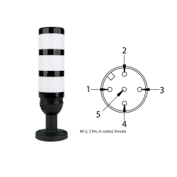 MESAN MS 52331M12.1.3.2.12/24/220V Ø50 3 Kat Modüler Işıklı Kolon LED Multifonksiyon Buzzer Tüp Ayak M12 Konektörlü