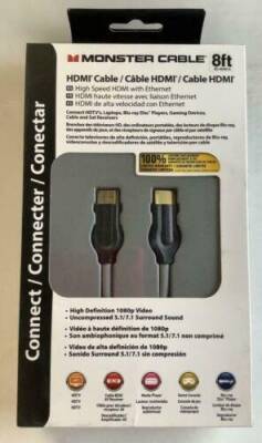 NEW Monster 122933-00 MC HME HD HS2-8 EFS High Speed 8ft HDMI Cable w/Ethernet - 1