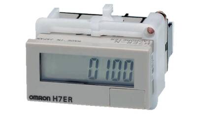 Omron H7ER-NOMI Takometre, DIN 48x24 mm, kendi kendine güç sağlayan, LCD, 4 haneli, 1/60 ppr, VDC giriş, gri kasa - 1