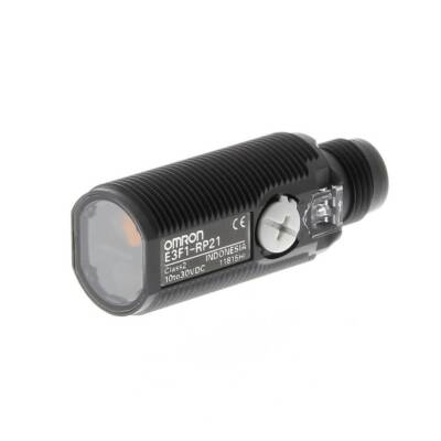 Omron E3F1-RP21 OMI PES Fotoelektrik sensor, M18 eksenel, plastik govde, kirmizi LED, reflektorlu, 0.1-3m, PNP, L-ON/D-ON secilebilir, M12 konnektor - 1