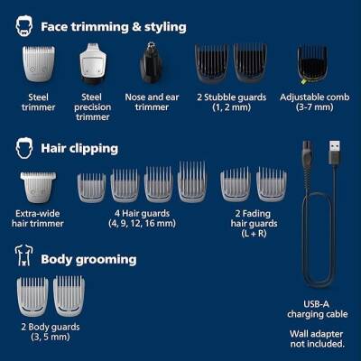 Philips NorelcoMultigroom Serisi 5000 18 Parça, Sakal Yüzü, Saç, Vücut ve Samimi Saç Kesme Makinesi, Erkekler için - BIÇAK YAĞI YOK MG5910/49 - 2