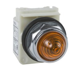 Schneider Electric 9001KP35LYA9, Pilot light, Harmony 9001K, metal, polycarbonate, domed, amber, 30mm, LED yellow, 24...28V