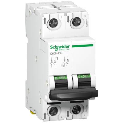 Schneider Electric A9N61522, 2 Amper, 2 Fazlı, C Tipi, DC Uygulamaları İçin Otomatik Sigorta, 6 kA, C2x2 - 1