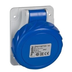 Schneider Electric PKY32F723, Eğik Makina Prizi, 3x32 Amper, Monofaze, 2P+T, IP67, Hızlı Bağlantı