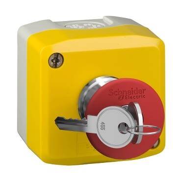 Schneider Electric XALK188, sarı istasyon - 1 kırmızı mantar kafa buton Ø40 anahtarla bırakılan 1NK - 1