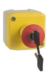Schneider Electric XALK188F, sarı istasyon - 1 kırmızı mantar başlık basmalı düğm Ø40 anahtarla bırakılan 2NK