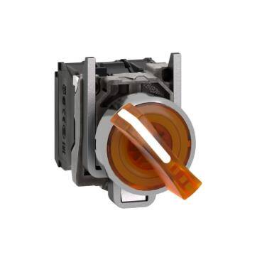 Schneider Electric XB4BK125M5, turuncu eksiksiz ışıklı mandal buton  2 konumlu sabit 1NA-1NK 230V - 1