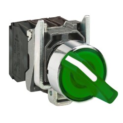Schneider Electric XB4BK133B5, Yeşil Işıklı Mandal Buton, 1NA-1NK, 2-0-1, 22mm, Metal Gövdeli, 24Volt Ledli
