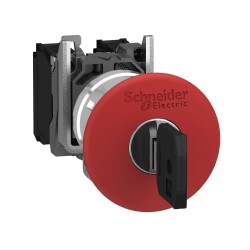 Schneider Electric XB4BS9442, Kilitli Acil Stop Butonu, 1NK, 22mm, Metal Gövdeli