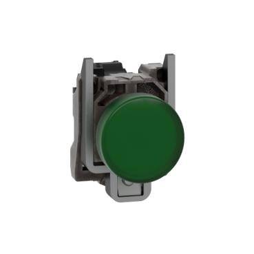 Schneider Electric XB4BVB3, 24V entegre LED'li yeşil eksiksiz pilot ışığı düz lens - 1
