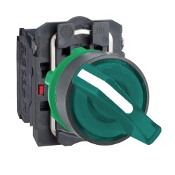 Schneider Electric XB5AK123B5, Yeşil Işıklı Mandal Buton, 1NA-1NK, 0-1 Aç-Kapa, 22mm, Plastik Gövdeli, 24Volt Ledli - Schneider