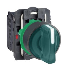 Schneider Electric XB5AK133M5, Yeşil Işıklı Mandal Buton, 1NA-1NK, 2-0-1, 22mm, Plastik Gövdeli, 230Volt Ledli