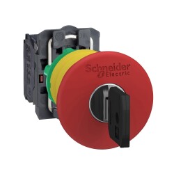Schneider Electric XB5AS9442, Kilitli Acil Stop Butonu, 1NK, 22mm, Plastik Gövdeli
