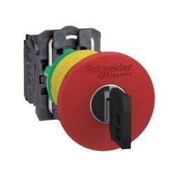 Schneider Electric XB5AS9445, kırmızı Acil durdurma basm düğ tetik mandllm anahtarla bırakılan 1NA-1NK