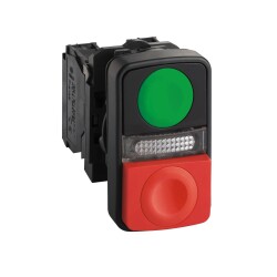 Schneider Electric XB5AW73731, yeşil sıva altı/kırmızı çıkık ışıklı çift başlıklı Buton 22 1NA-1NK 24V