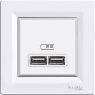 Schneider EPH2700221, Asfora – İkili USB Priz Type A, 2,1A, Çerçeveli – Beyaz - 1