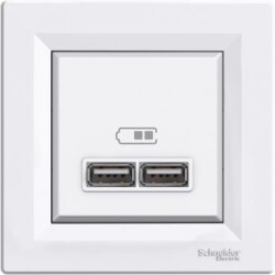 Schneider Electric EPH2700221, Asfora – İkili USB Priz Type A, 2,1A, Çerçeveli – Beyaz