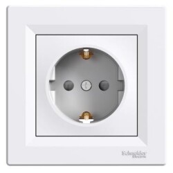 Schneider Electric EPH2902221, Asfora - tekli priz - yan topraklama - sürgülü - beyaz - Schneider