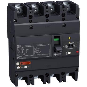 Schneider Electric EZCV250H4125, 125 Amper, 36 kA, 4 Kutuplu, Kaçak Akım Korumalı Kompakt Şalter, EZCV250H, TM125D Korumalı - 1