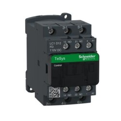 Schneider Electric LC1D12FD, 12 Amper, 5.5 kW, Güç Kontaktörü, 110 Volt DC, 3 Kutuplu, 1NA+1NK - Schneider