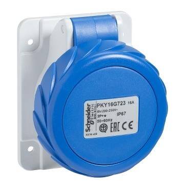 Schneider Electric PKY16G723, Düz Makina Prizi, 3x16 Amper, Monofaze, 2P+T, IP67, Hızlı Bağlantı - 1