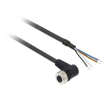 Telemecanique Sensors XZCP1241L2, ön kablolu konnektörler XZ - dirsekli dişi - M12 - 4 pim - kablo PUR 2m - 1