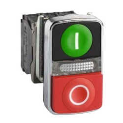 Schneider Electric XB4BW73731B5, Yeşil-Kırmızı Start-Stop Çiftli Buton, 1NA-1NK, Yaylı Tip, 24V Ledli, 22mm, Metal Gövdeli