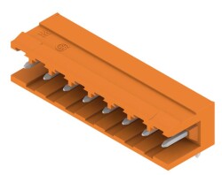 Weidmüller 1238660000, PCB fiş konnektörü, erkek başlık, açık taraf, THT lehim bağlantısı, 5,08 mm, Kutup sayısı: 8, 90°, Lehim pimi uzunluğu (l): 3,2 mm, kalaylı, turuncu