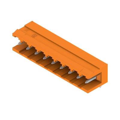 Weidmüller 1238760000, PCB fiş konnektörü, erkek başlık, açık taraf, THT lehim bağlantısı, 5,08 mm, Kutup sayısı: 9, 90°, Lehim pimi uzunluğu (l): 3,2 mm, kalaylı, turuncu - 1