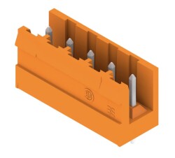 Weidmüller 1239860000, PCB fiş konnektörü, erkek başlık, açık taraf, THT lehim bağlantısı, 5,08 mm, Kutup sayısı: 5, 180°, Lehim pimi uzunluğu (l): 3,2 mm, kalaylı, turuncu