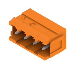Weidmüller 1241260000, PCB fiş konnektörü, erkek başlık, Blokları sabitlemek için kuyruklu bağlantılar, THT lehim bağlantısı, 5,08 mm, Kutup sayısı: 4, 90°, Lehim pimi uzunluğu (l): 3,2 mm, kalaylı, turuncu