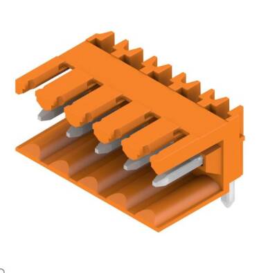 Weidmüller 1597240000, PCB fiş konnektörü, erkek başlık, açık taraf, THT lehim bağlantısı, 3,50 mm, Kutup sayısı: 5, 90°, Lehim pimi uzunluğu (l): 3,2 mm, kalaylı, turuncu - 1