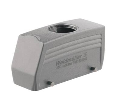 Weidmüller 1661370000, HDC muhafazaları, Boyut: 8, Koruma derecesi: IP65 (takılı durumda), Üstten kablo girişi, Fiş yuvası, Alt tarafta yan kilitleme kelepçesi, Standart, Kablo girişlerinin boyutu: PG 21 - 1