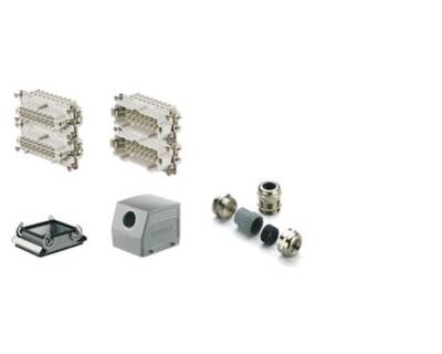 Weidmüller 1712540000, RockStar® HDC kitleri-Ağır hizmet tipi konnektörler, Kit, HE, Boyut: 10, Kutuplar: 32, Vida bağlantısı, 500 V, 16 A, döküm alüminyum, PG 29 - 1