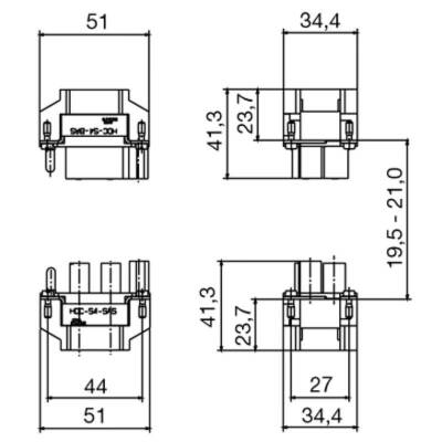 Weidmüller 1789980000, HDC ek parçası, Dişi, 1000 V, 40 A, Kutup sayısı: 4, Eksenel vidalı bağlantı, Boyut: 3 - 1